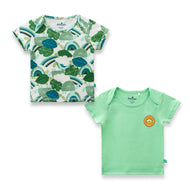 "Baby Boys' Cotton Half Sleeve T-Shirts – Pack of 2 (Green Solid & Jungle Print)"