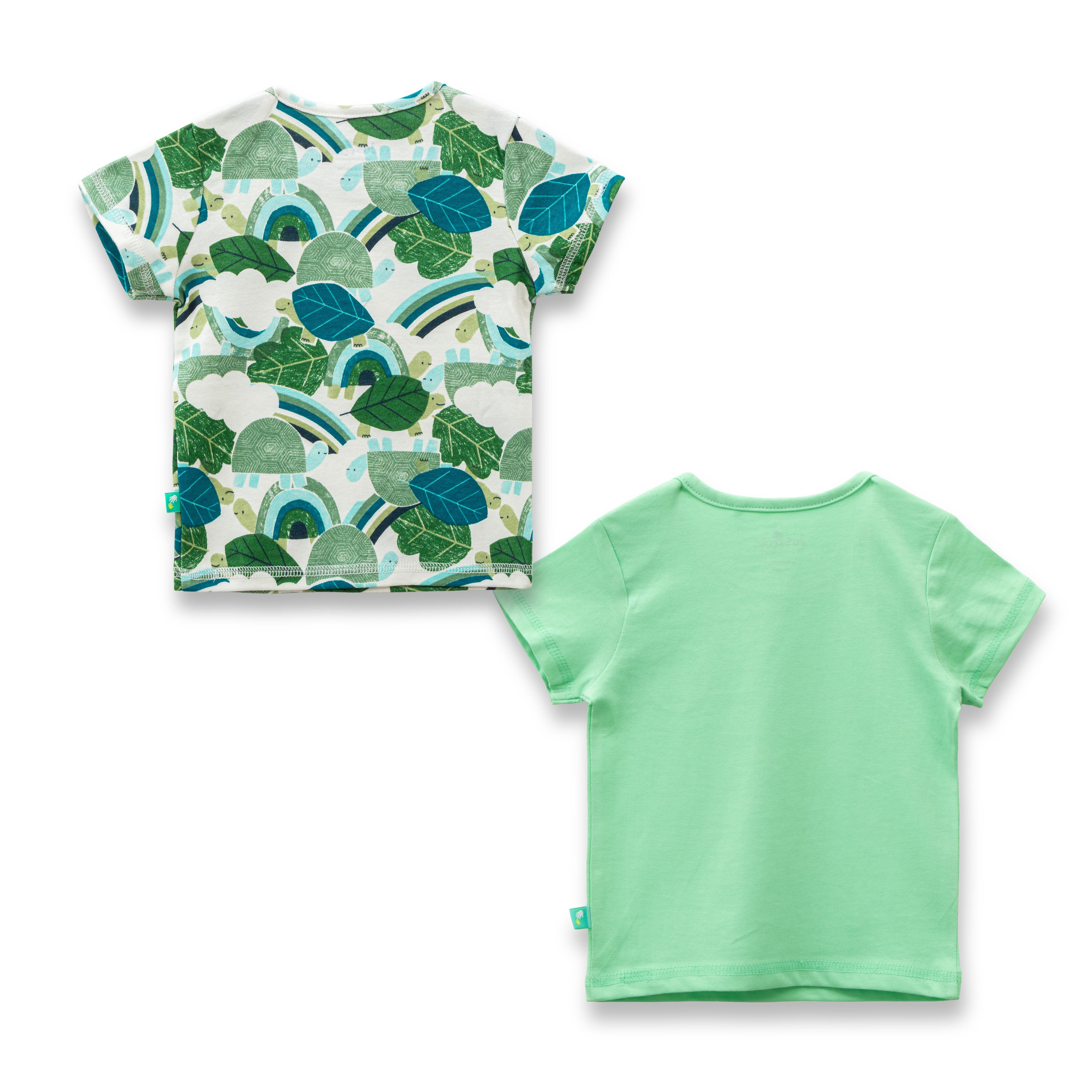 "Baby Boys' Cotton Half Sleeve T-Shirts – Pack of 2 (Green Solid & Jungle Print)"
