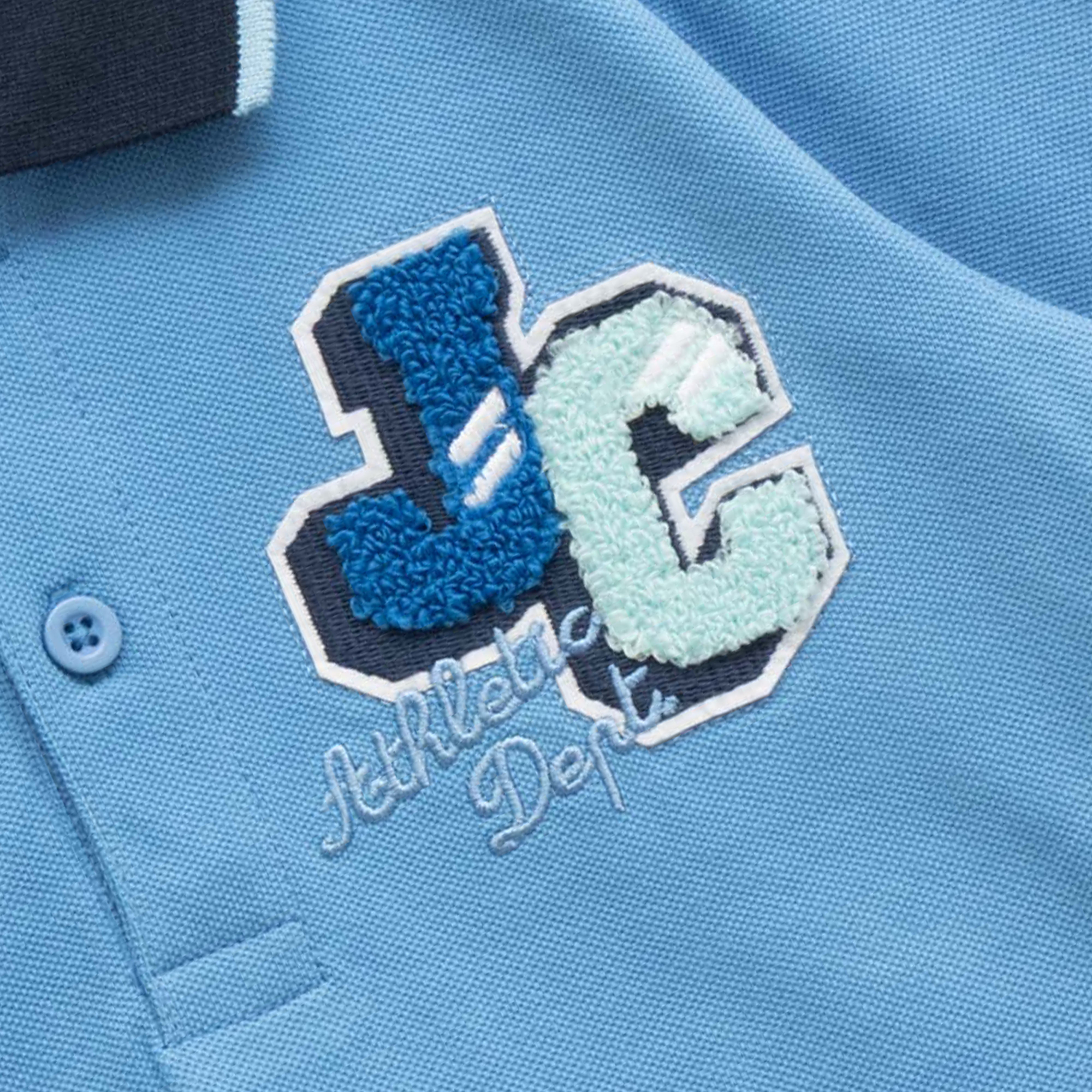 "Boys Sky Blue Polo T-Shirt with JC Patch – Full Sleeves, 100% Cotton"