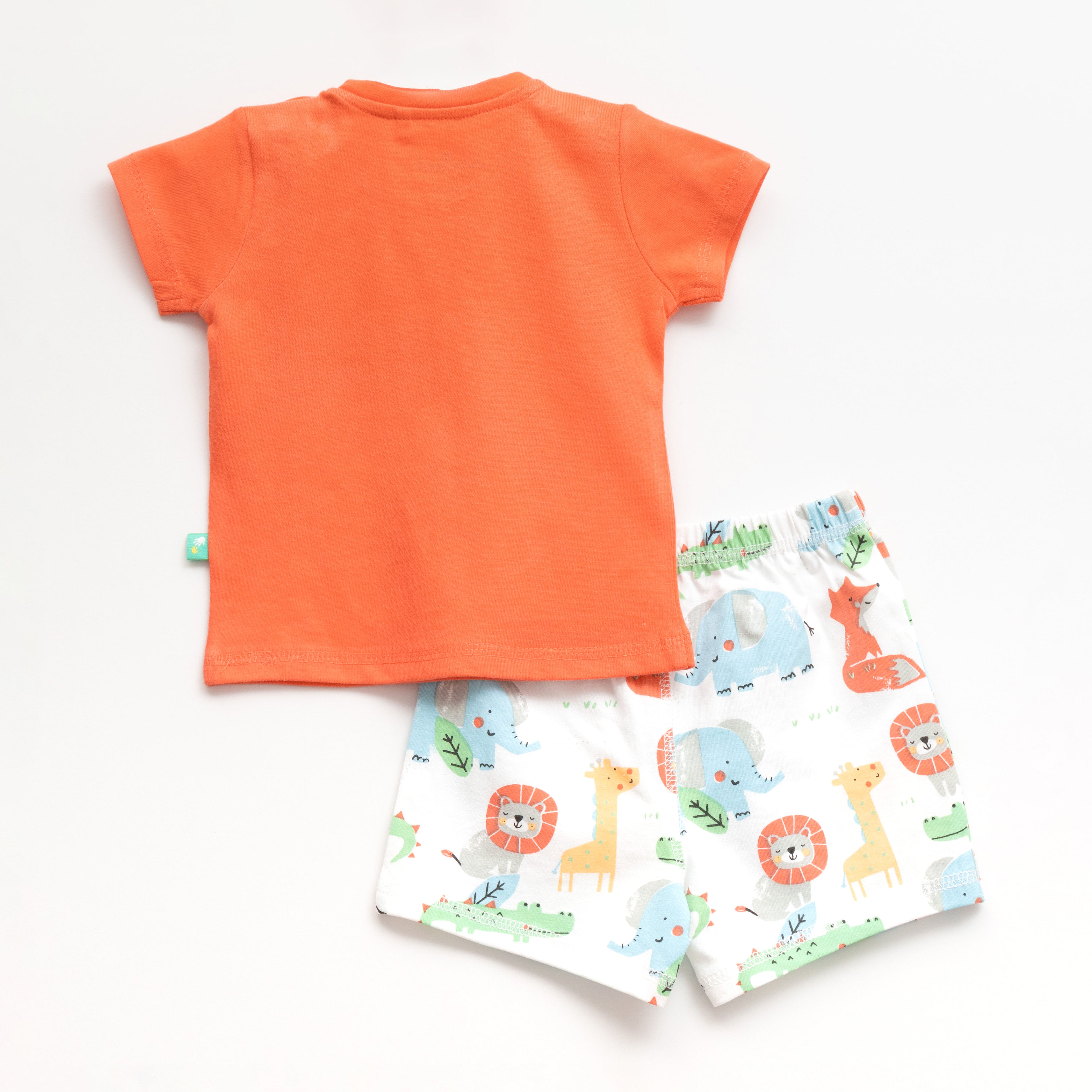 "Baby Boys Orange ‘Roar’ Lion Print T-Shirt & Animal Print Shorts Set – 100% Cotton"