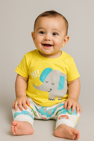 "Baby Boys' Yellow Elephant Print T-Shirt & Jungle Animal Print Jogger Set – 100% Cotton"