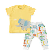 "Baby Boys' Yellow Elephant Print T-Shirt & Jungle Animal Print Jogger Set – 100% Cotton"