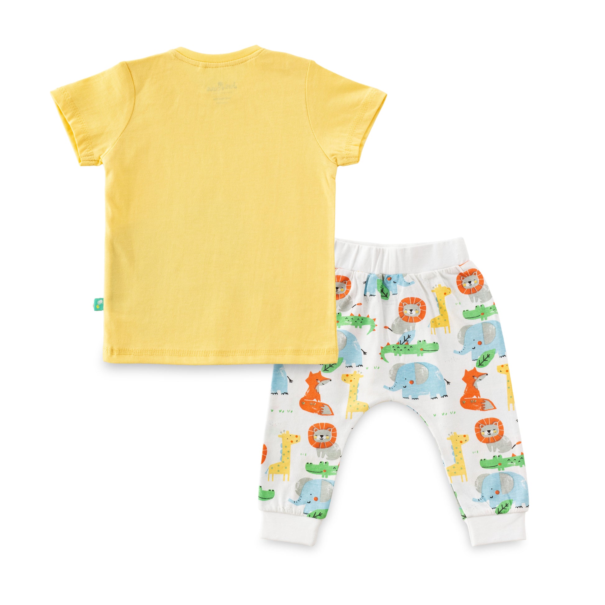 "Baby Boys' Yellow Elephant Print T-Shirt & Jungle Animal Print Jogger Set – 100% Cotton"