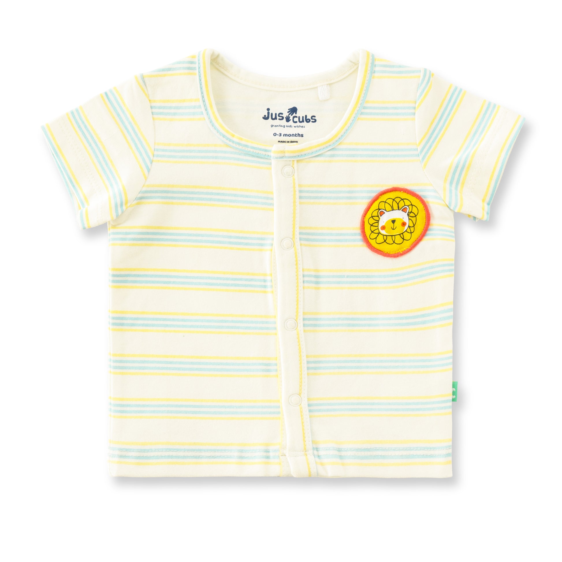 "Baby Boys Jhabla Combo – Pack of 2 | Cream-Yellow Striped & White Multi-Color Animal Print | Soft Cotton Front-Open Tees