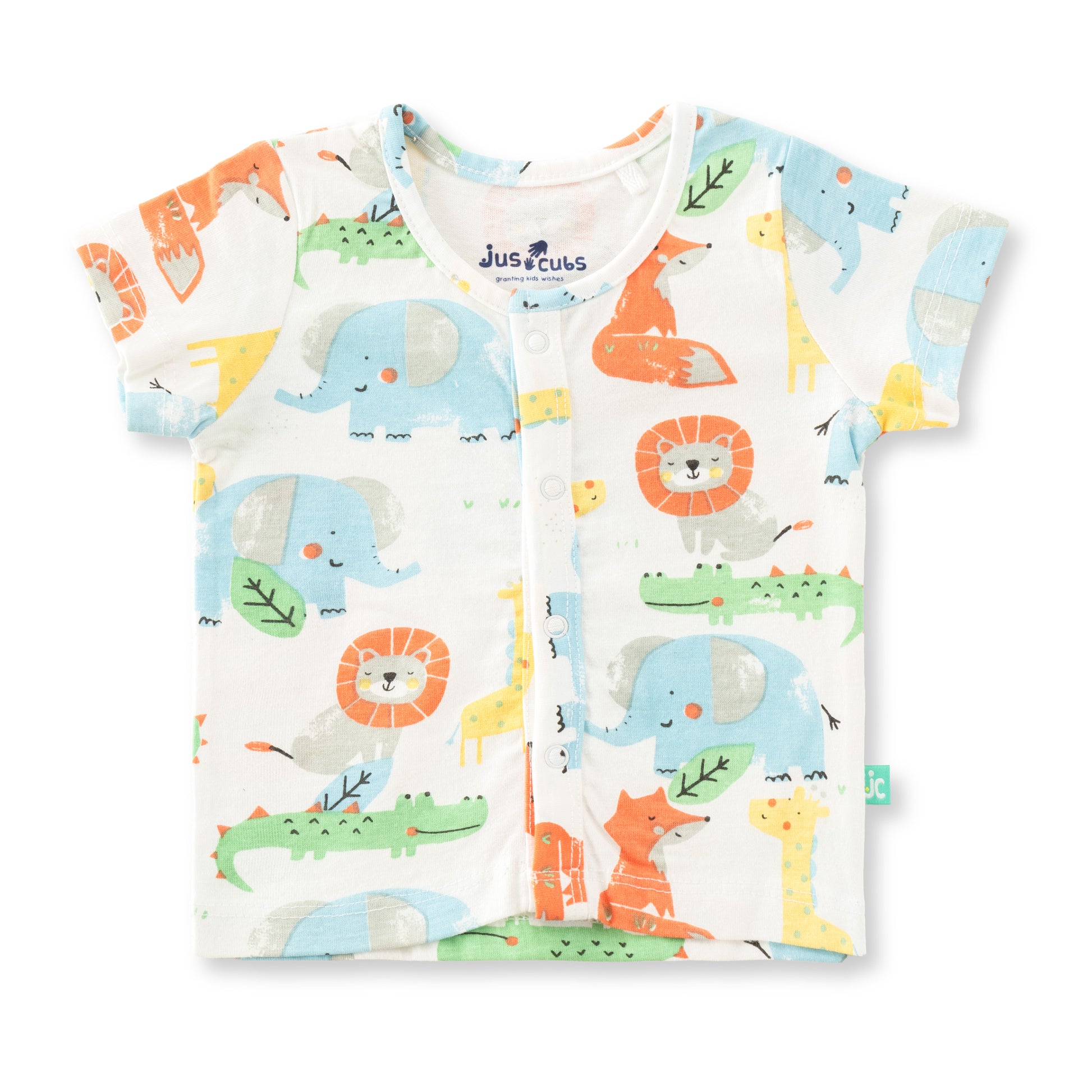 "Baby Boys Jhabla Combo – Pack of 2 | Cream-Yellow Striped & White Multi-Color Animal Print | Soft Cotton Front-Open Tees