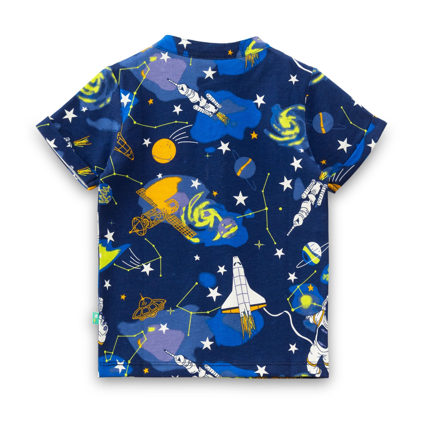 "Boys Navy Blue Space Print Cotton Henley T-Shirt – Half Sleeves"