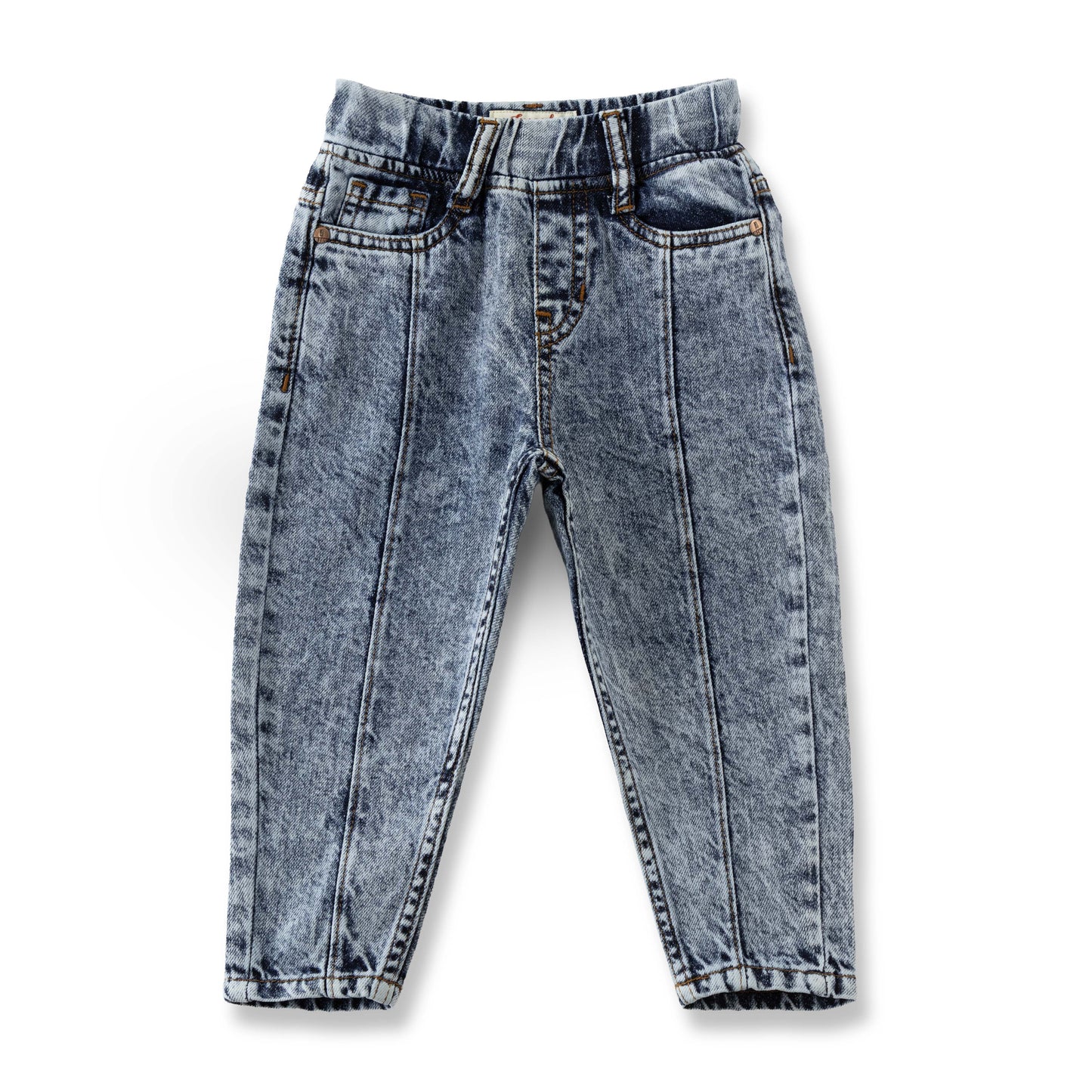 "Baby Boys Light Wash Denim Jeans with Front Seam & Elastic Waistband"