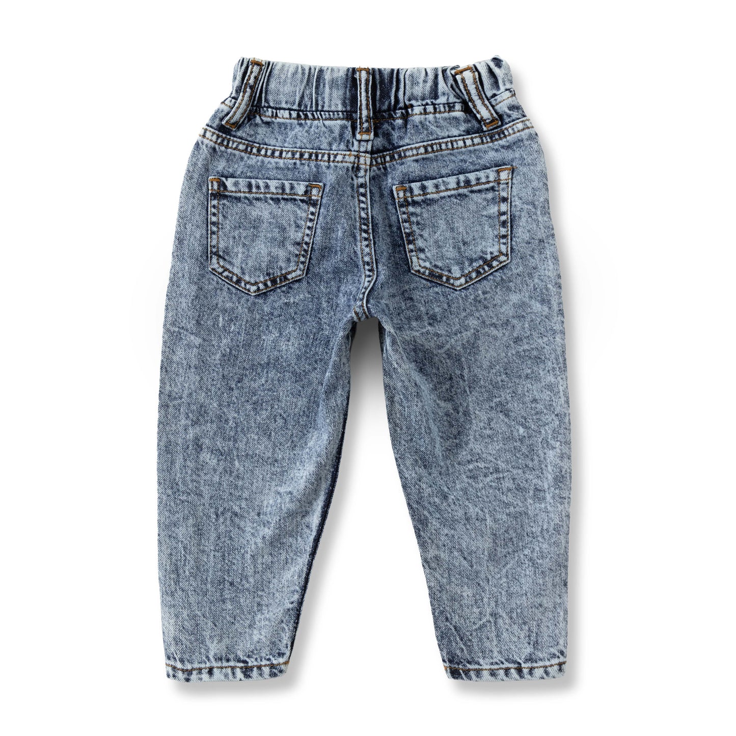 "Baby Boys Light Wash Denim Jeans with Front Seam & Elastic Waistband"