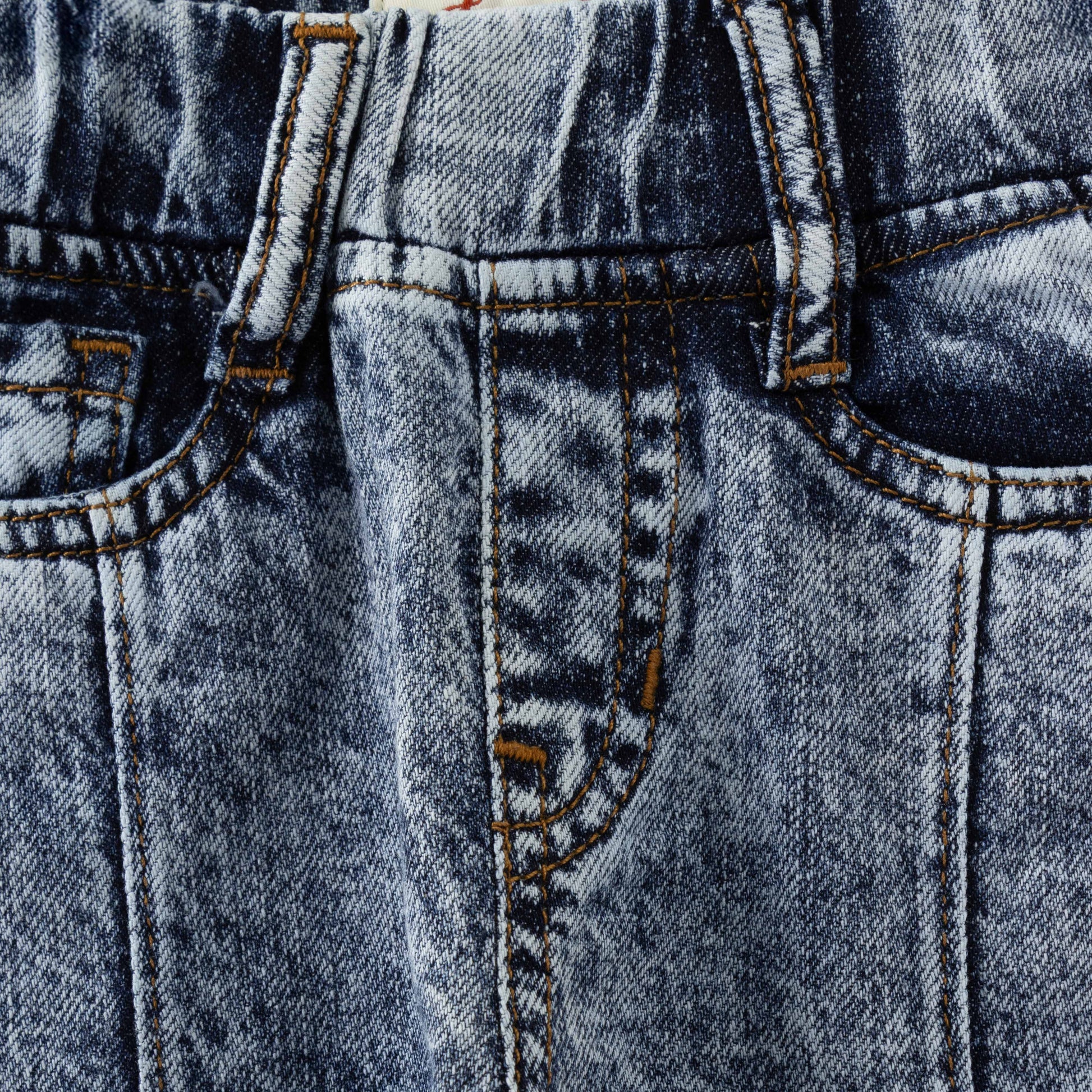 "Baby Boys Light Wash Denim Jeans with Front Seam & Elastic Waistband"