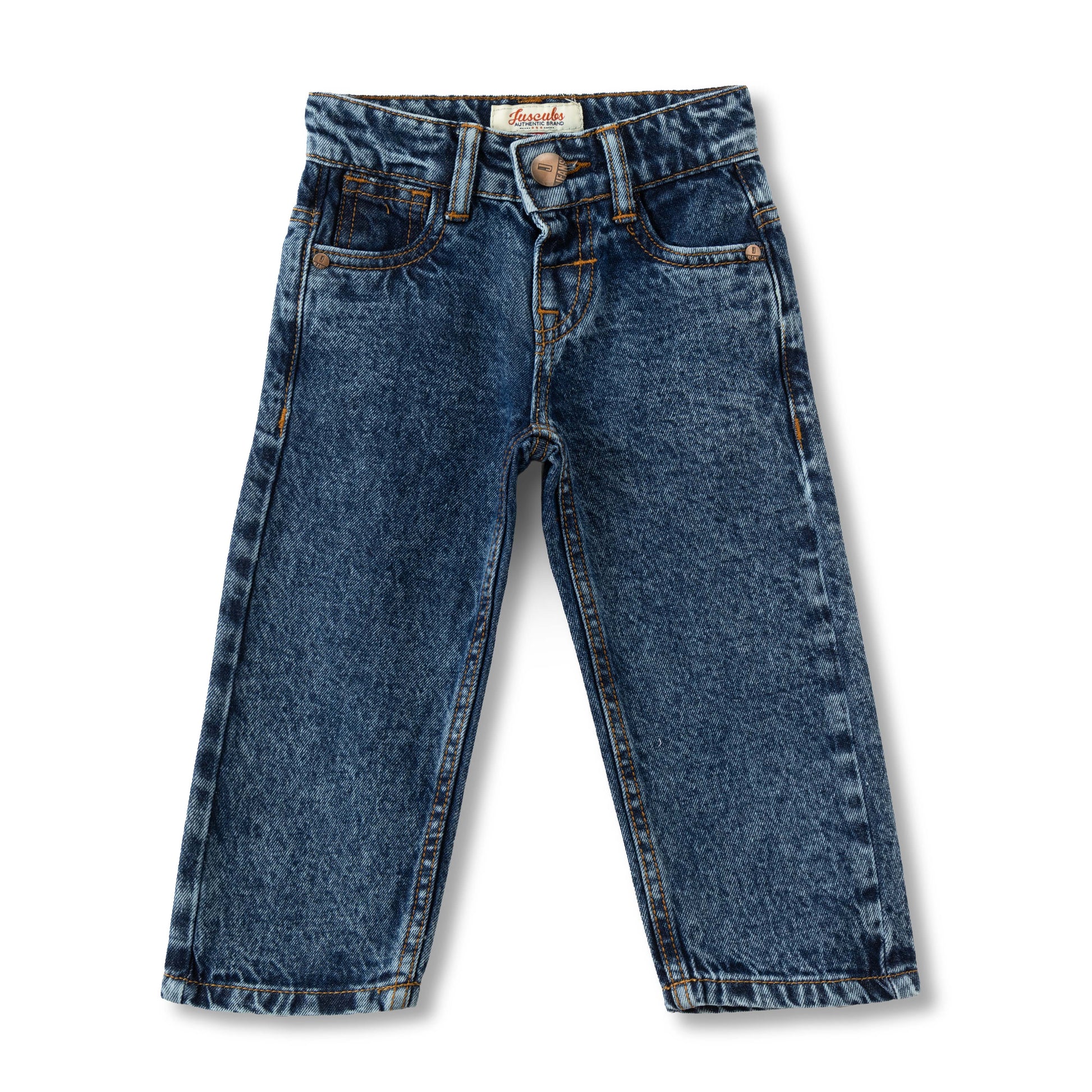 "Baby Boys Classic Dark Wash Denim Jeans with Button Closure"