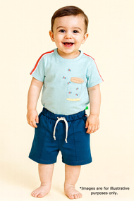 "Baby Boys Aqua Blue Butterfly Jar Print T-Shirt & Navy Blue Cotton Shorts Set"