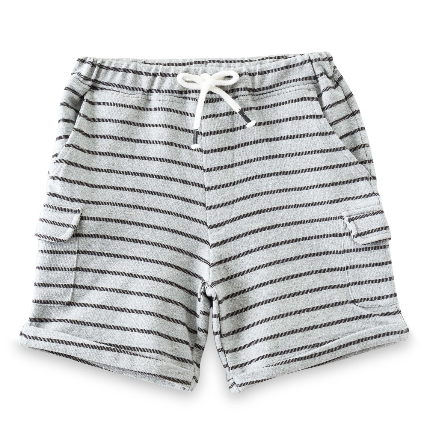 "Boys' Grey & Black Striped Cotton Cargo Shorts with Drawstring – Casual Wear"