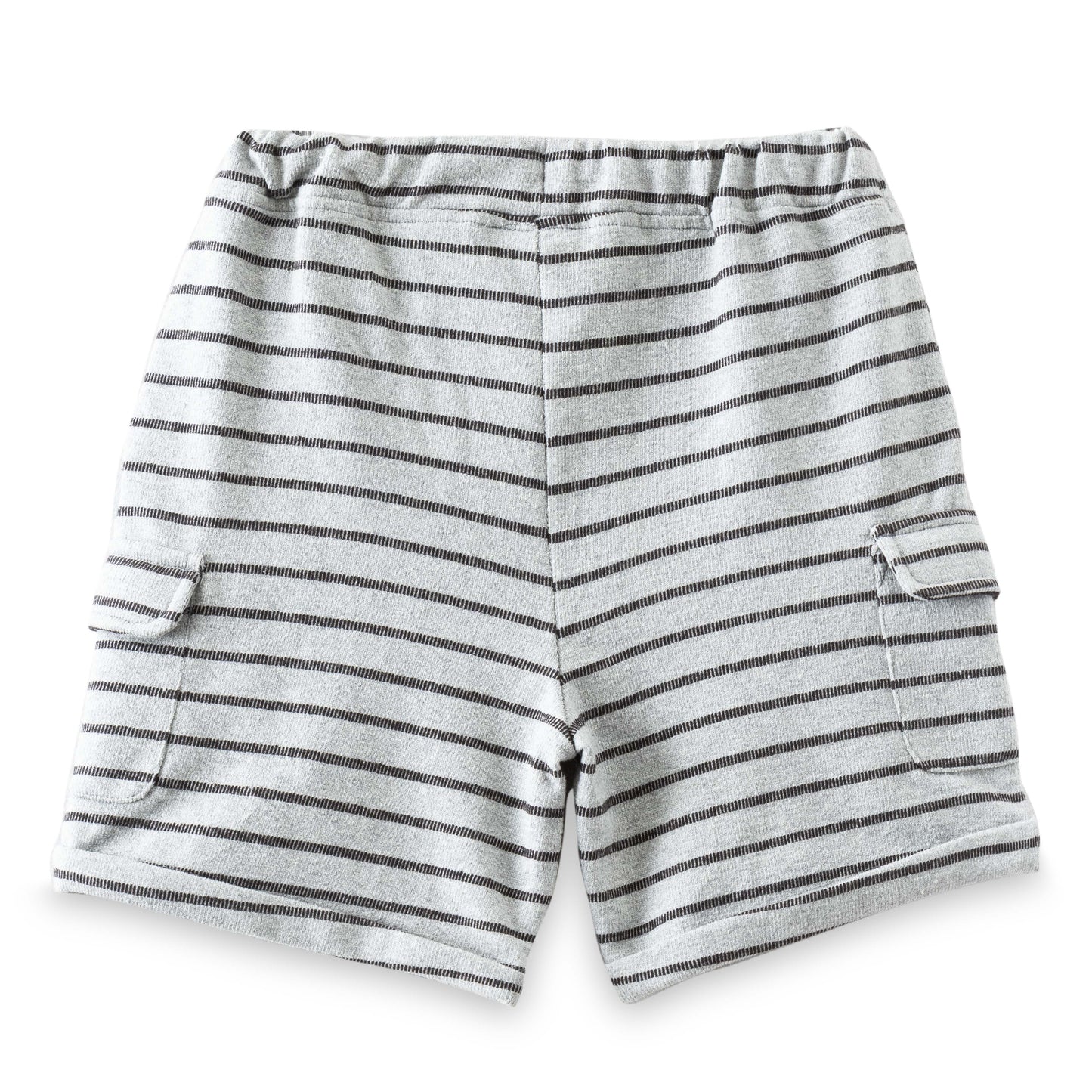 "Boys' Grey & Black Striped Cotton Cargo Shorts with Drawstring – Casual Wear"