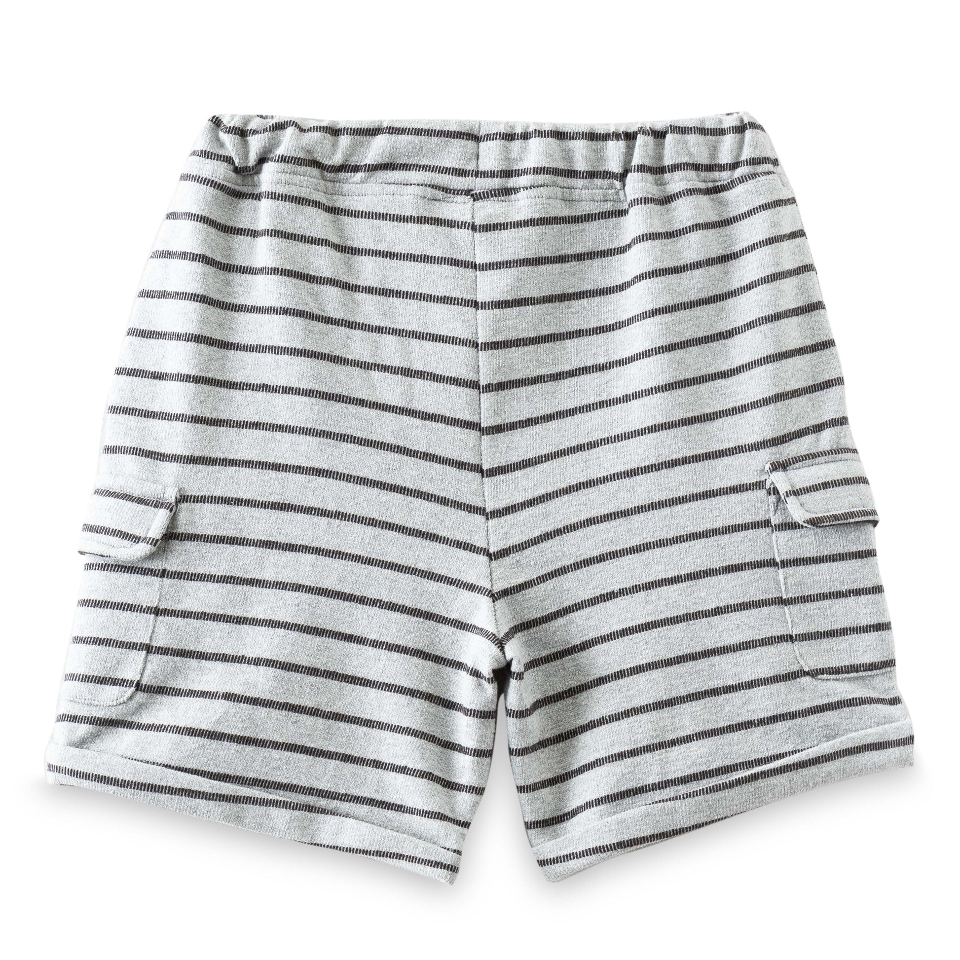 "Boys' Grey & Black Striped Cotton Cargo Shorts with Drawstring – Casual Wear"