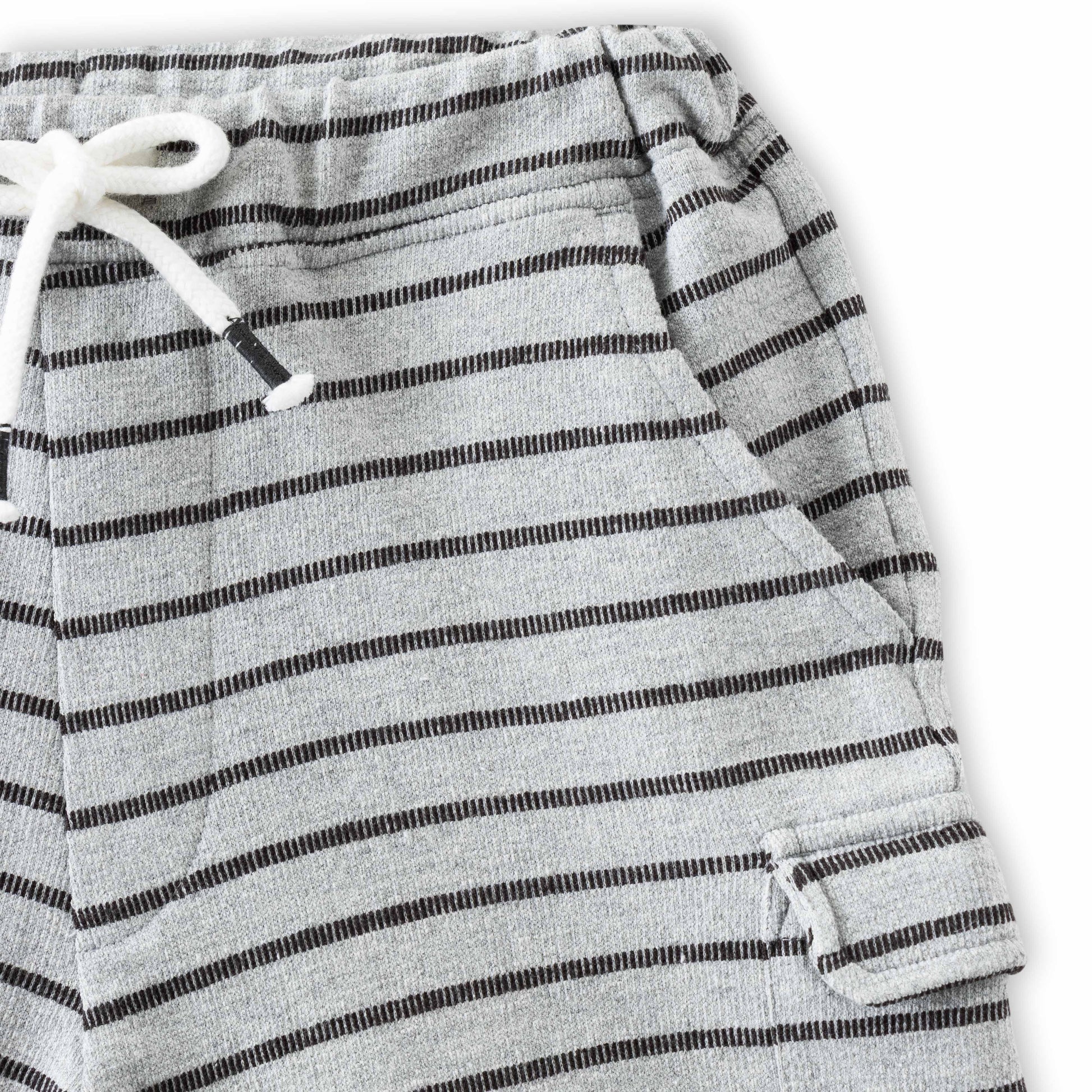 "Boys' Grey & Black Striped Cotton Cargo Shorts with Drawstring – Casual Wear"