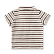 "Boys' Maroon & Cream Striped Polo T-Shirt with Pocket – Cotton Casual Wear"