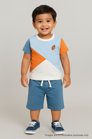 "Baby Boys Colorblock Ladybug Print T-Shirt & Blue Three-Fourth Pant Set"