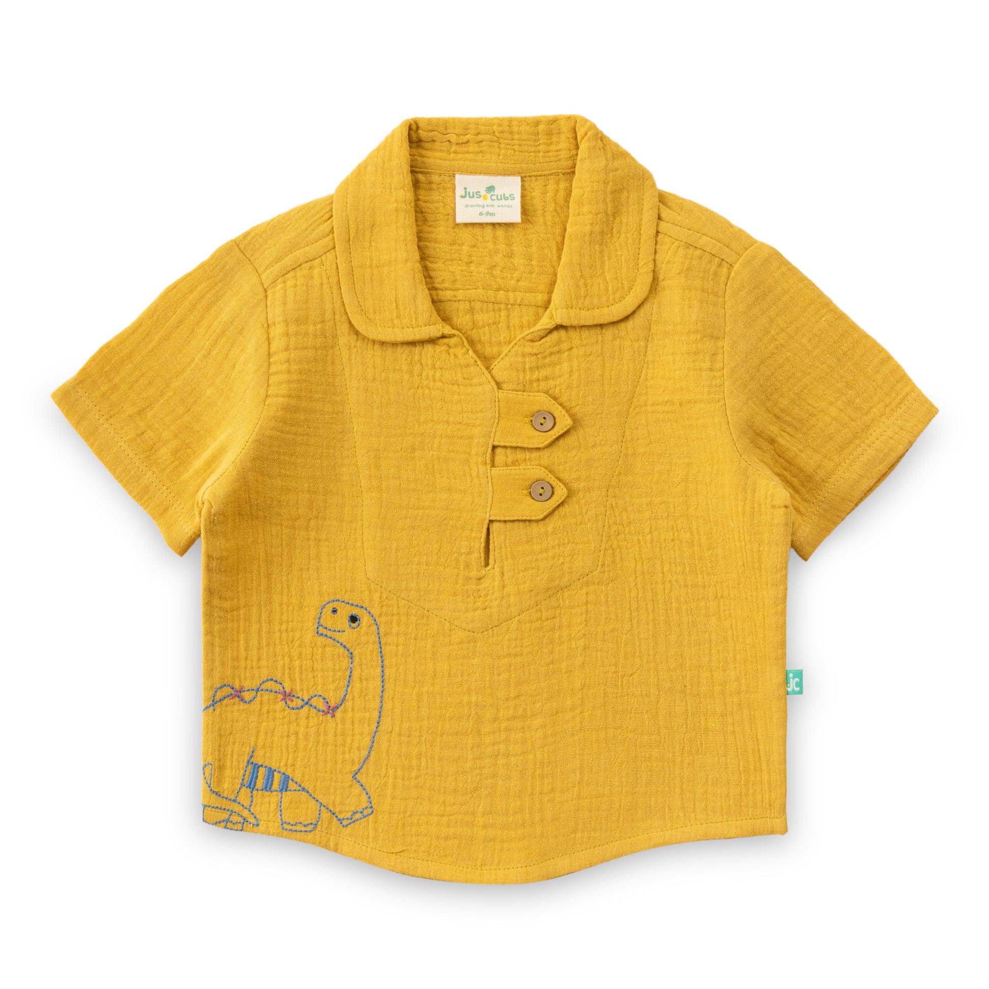 "Baby Boys Mustard Yellow Dino Print Polo Shirt & Shorts Co-ord Set"