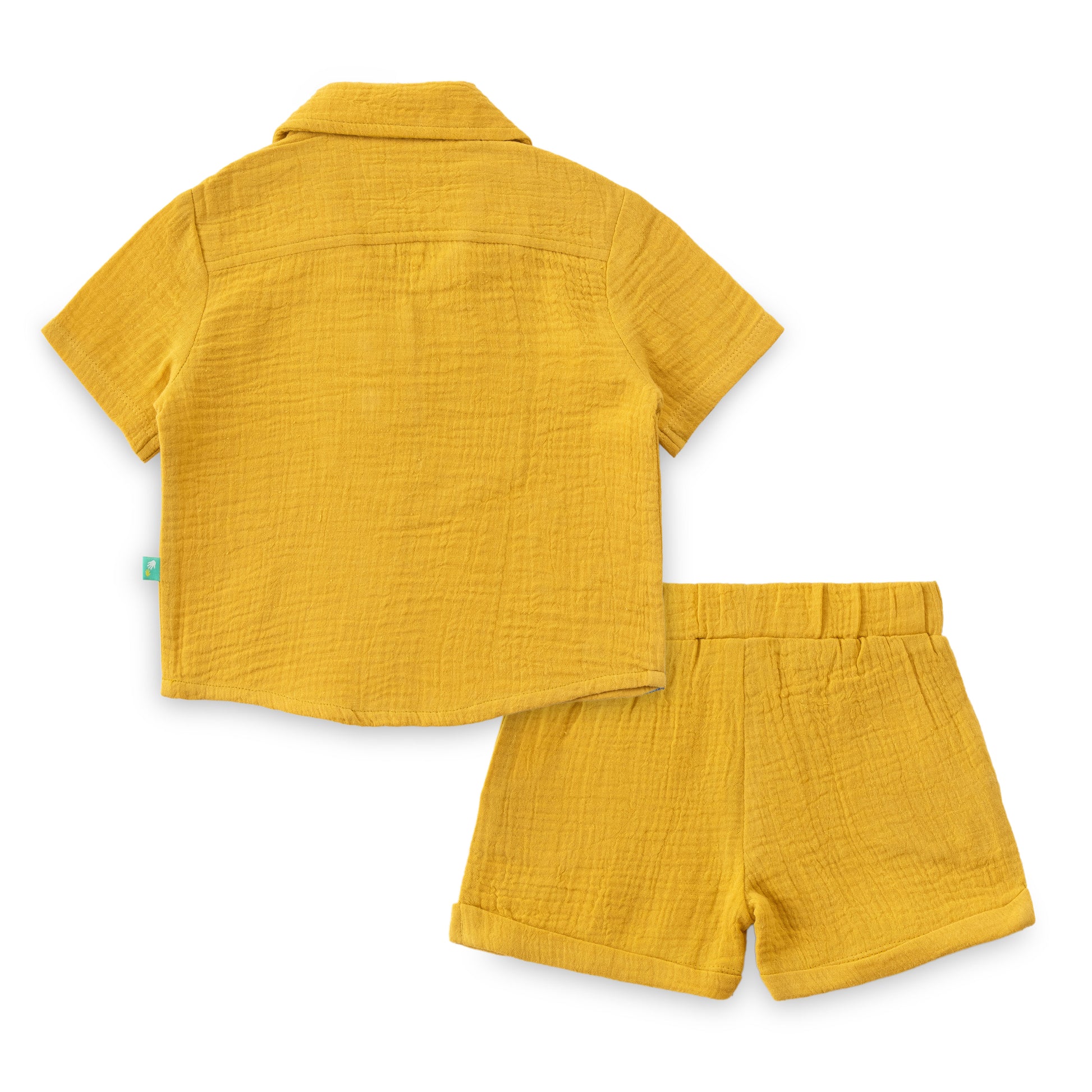 "Baby Boys Mustard Yellow Dino Print Polo Shirt & Shorts Co-ord Set"