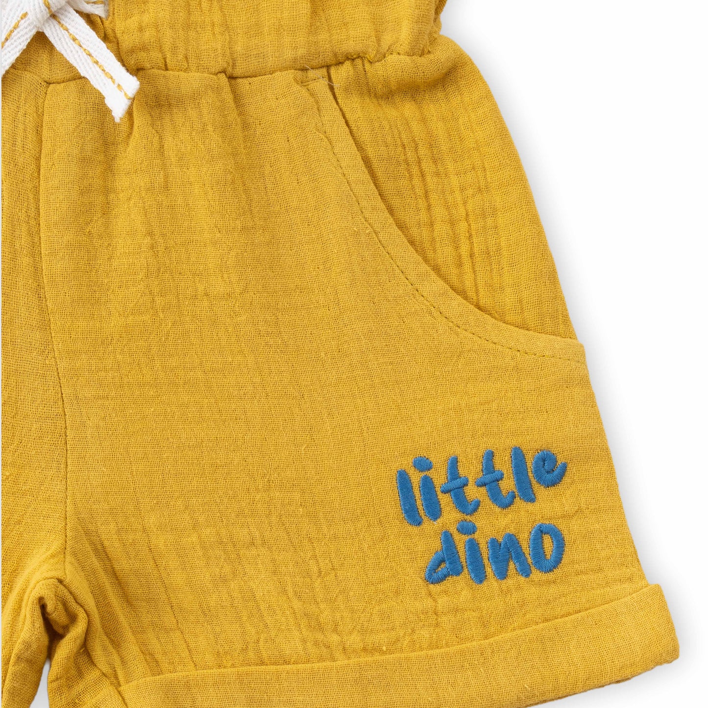 "Baby Boys Mustard Yellow Dino Print Polo Shirt & Shorts Co-ord Set"
