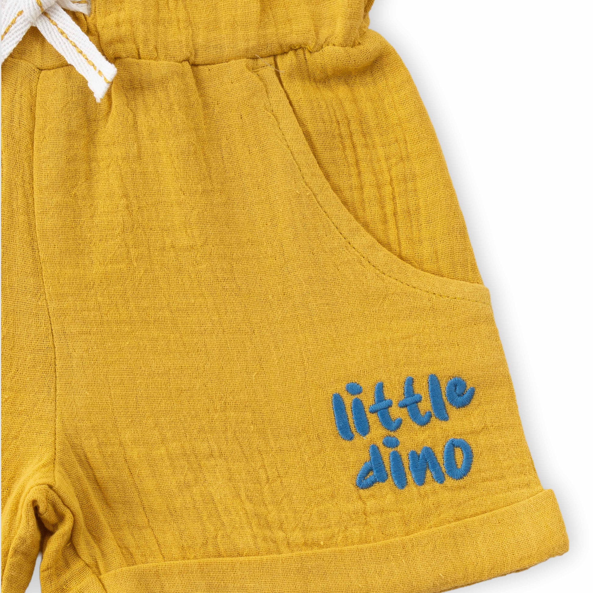 "Baby Boys Mustard Yellow Dino Print Polo Shirt & Shorts Co-ord Set"