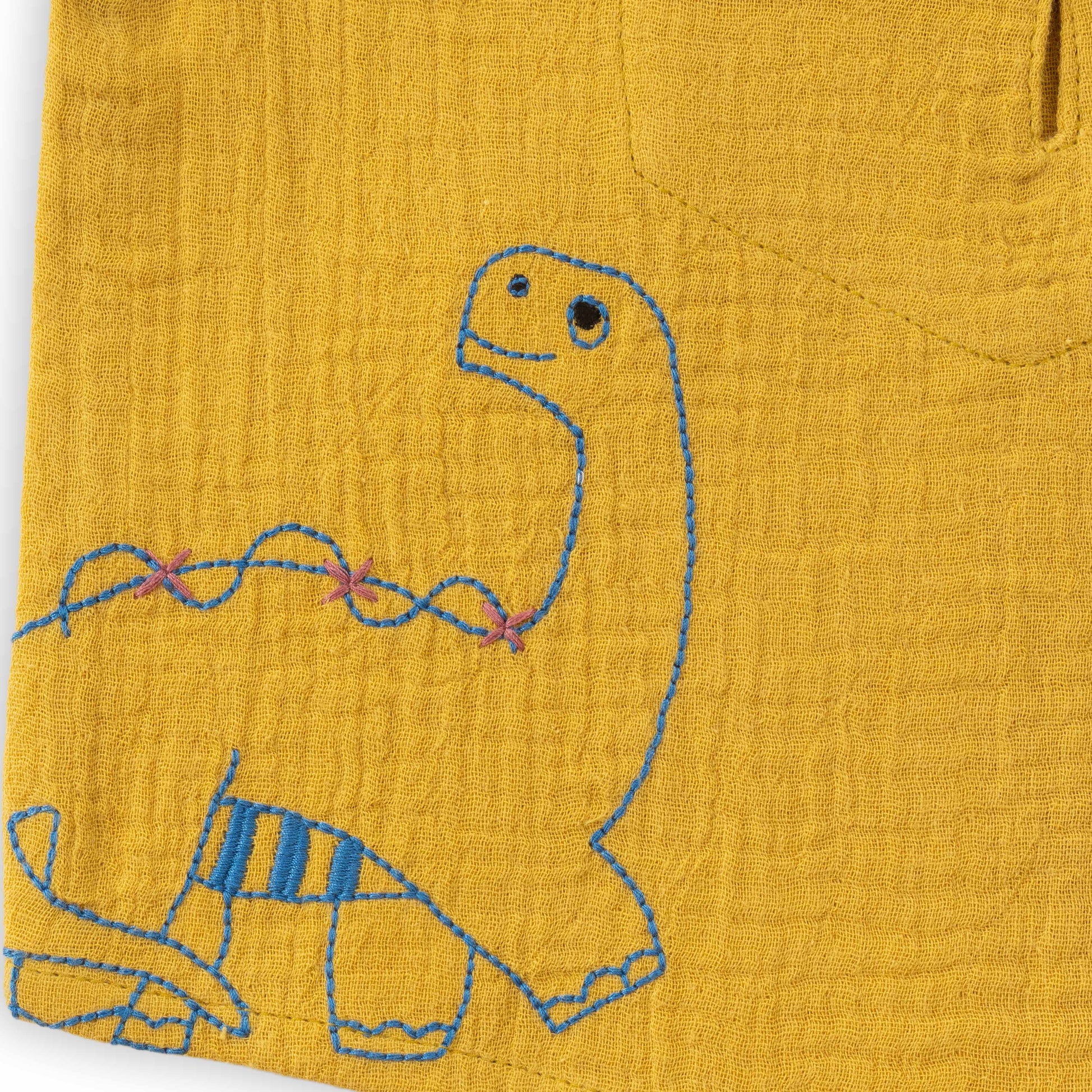 "Baby Boys Mustard Yellow Dino Print Polo Shirt & Shorts Co-ord Set"