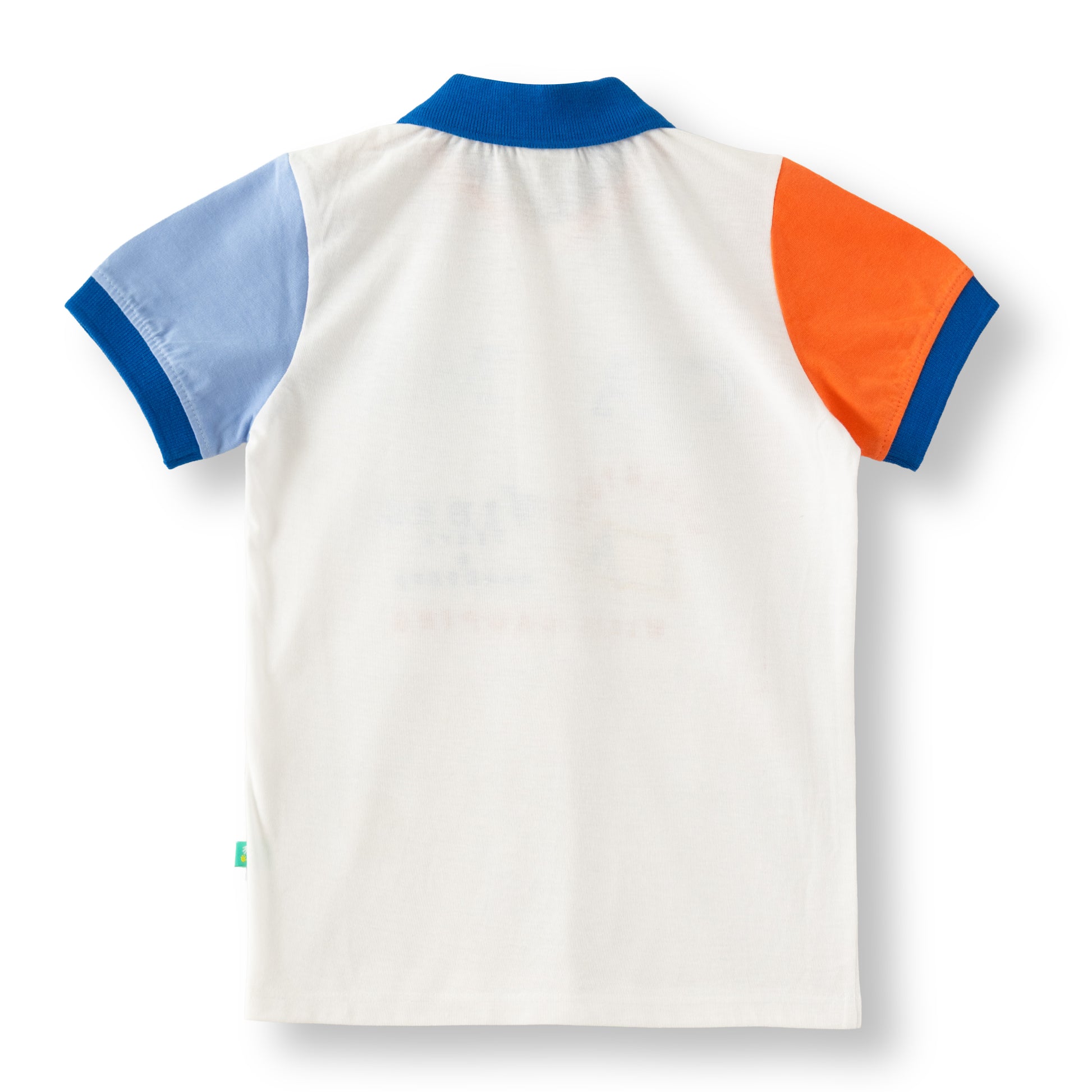 "Boys Polo T-Shirt – Colorblock Sleeves with CAMP Adventure Print"