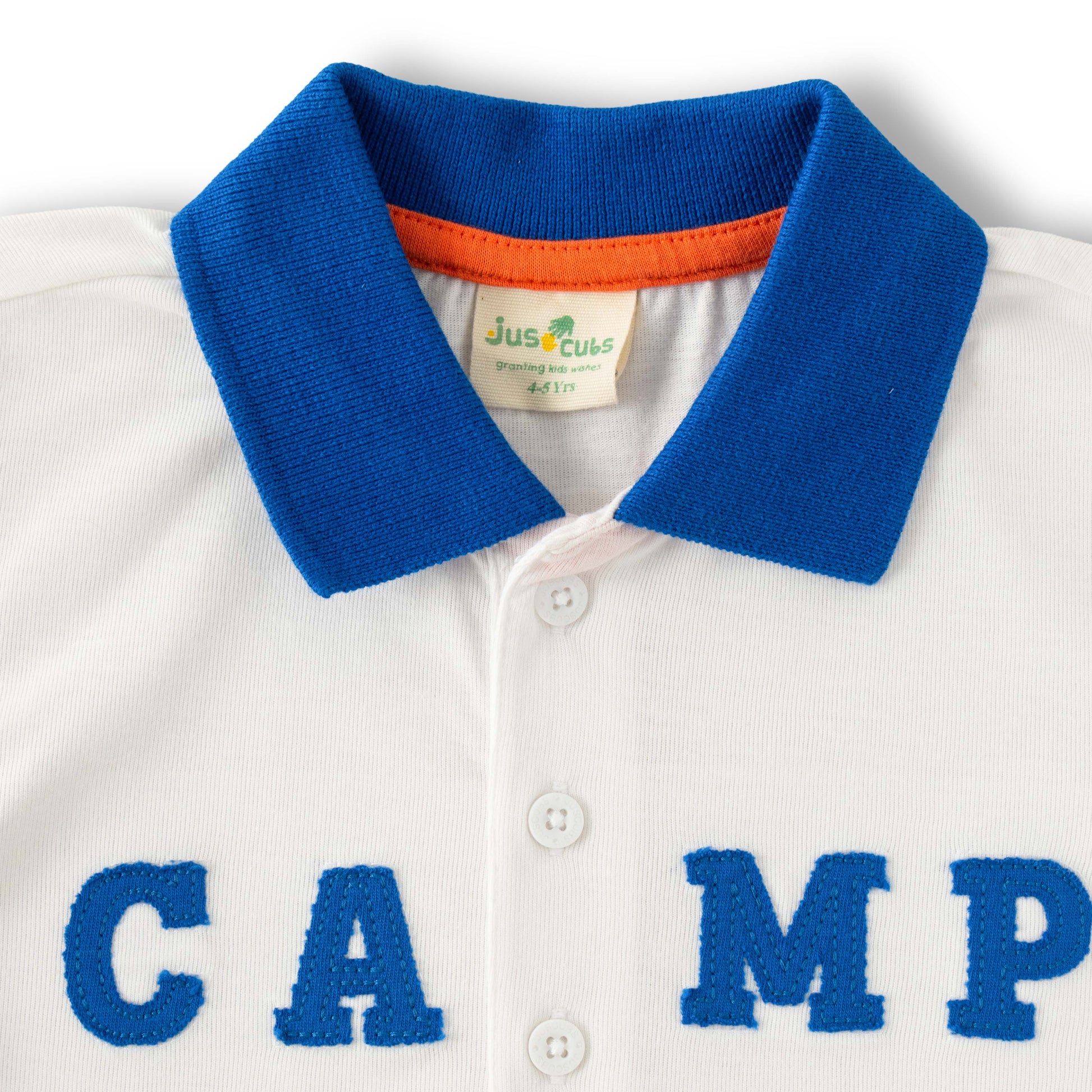 "Boys Polo T-Shirt – Colorblock Sleeves with CAMP Adventure Print"