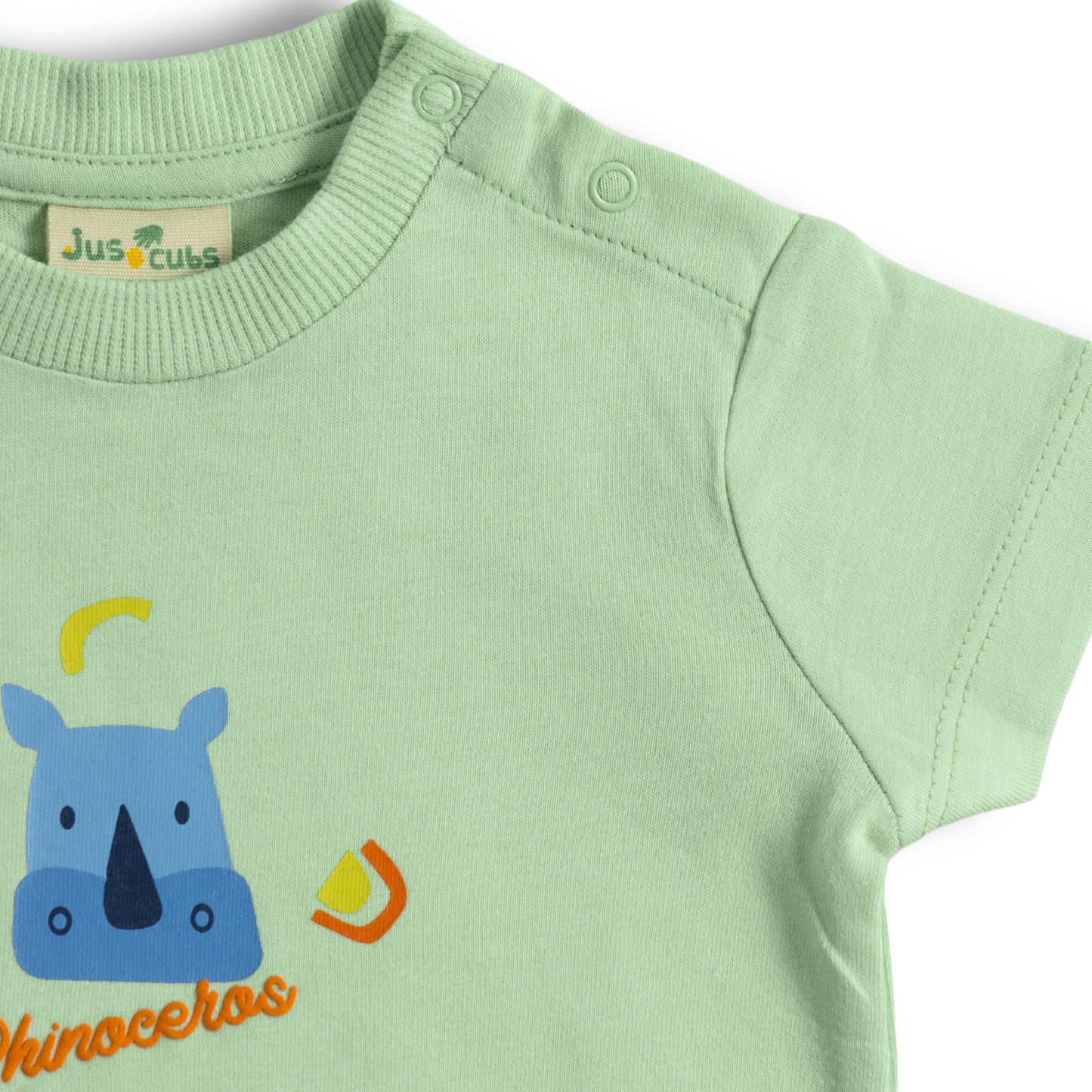 JusCubs Baby Boys Rhino Print T-Shirt & Shorts Co-Ord Set – Green & Navy Blue