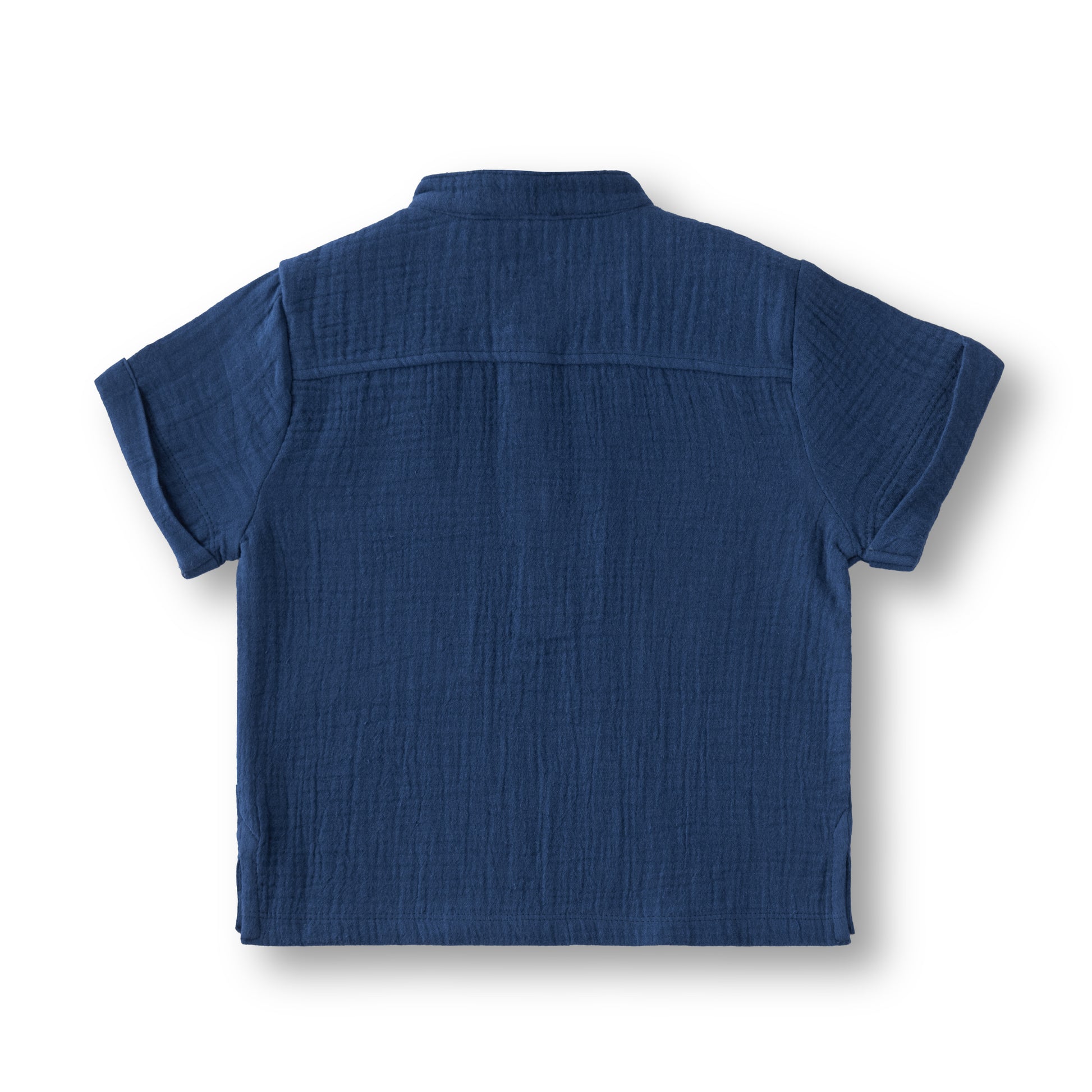 “Boys Cotton Muslin Mandarin Collar Shirt & Shorts Set – Navy Blue”