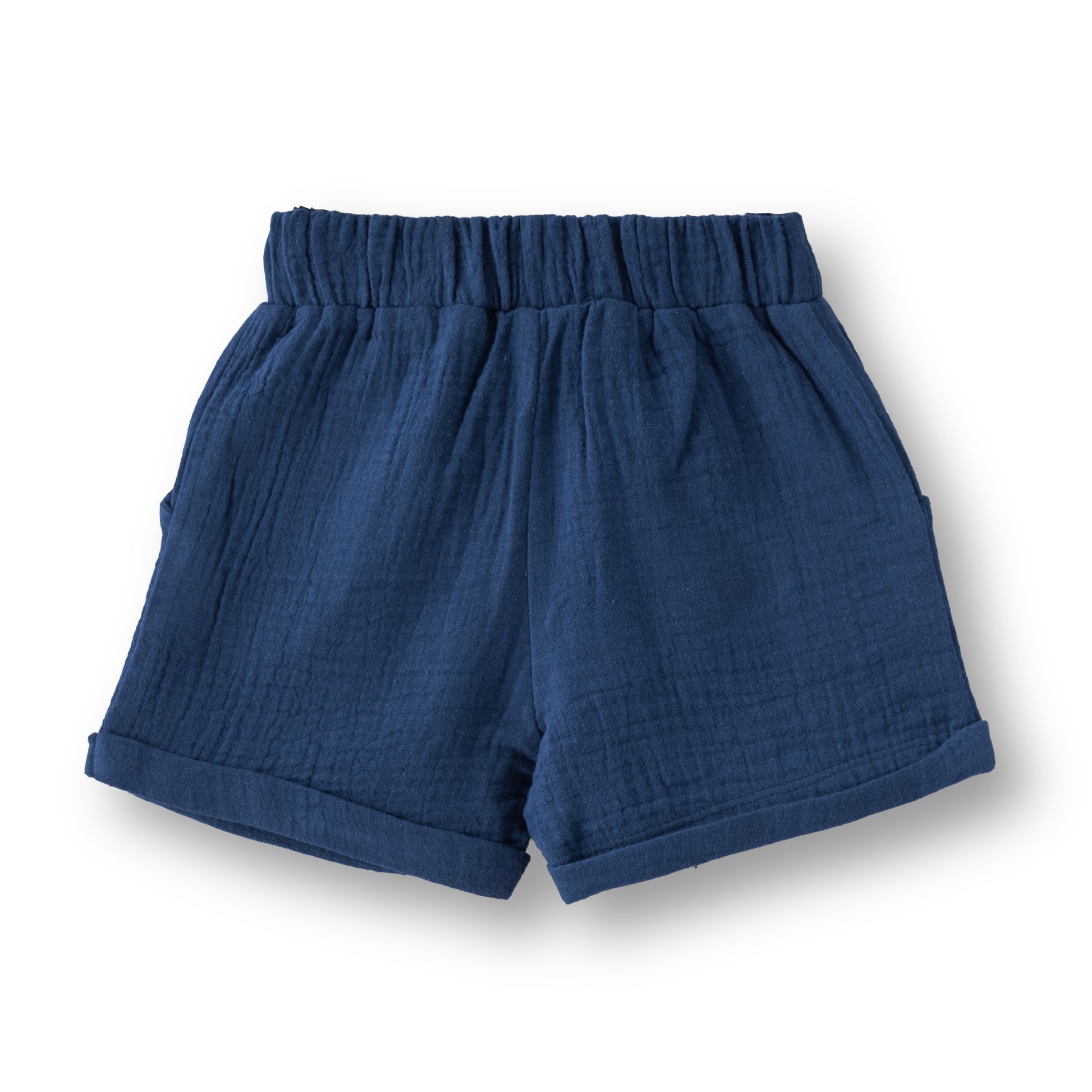 “Boys Cotton Muslin Mandarin Collar Shirt & Shorts Set – Navy Blue”