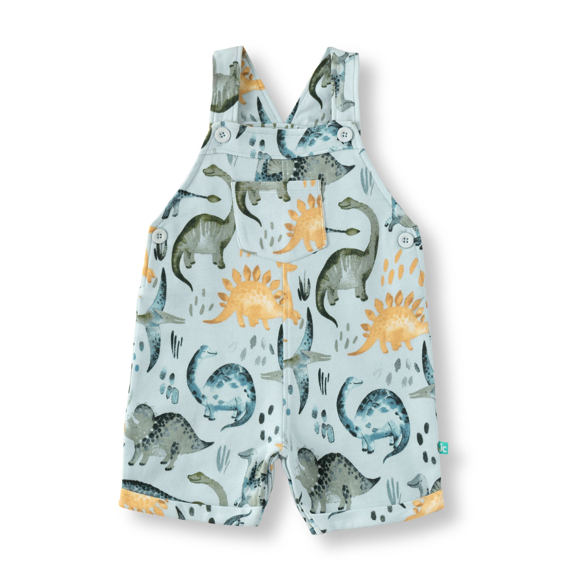 “Baby Boys Cotton Dungaree with Inner T-Shirt – Blue Dinosaur Print”