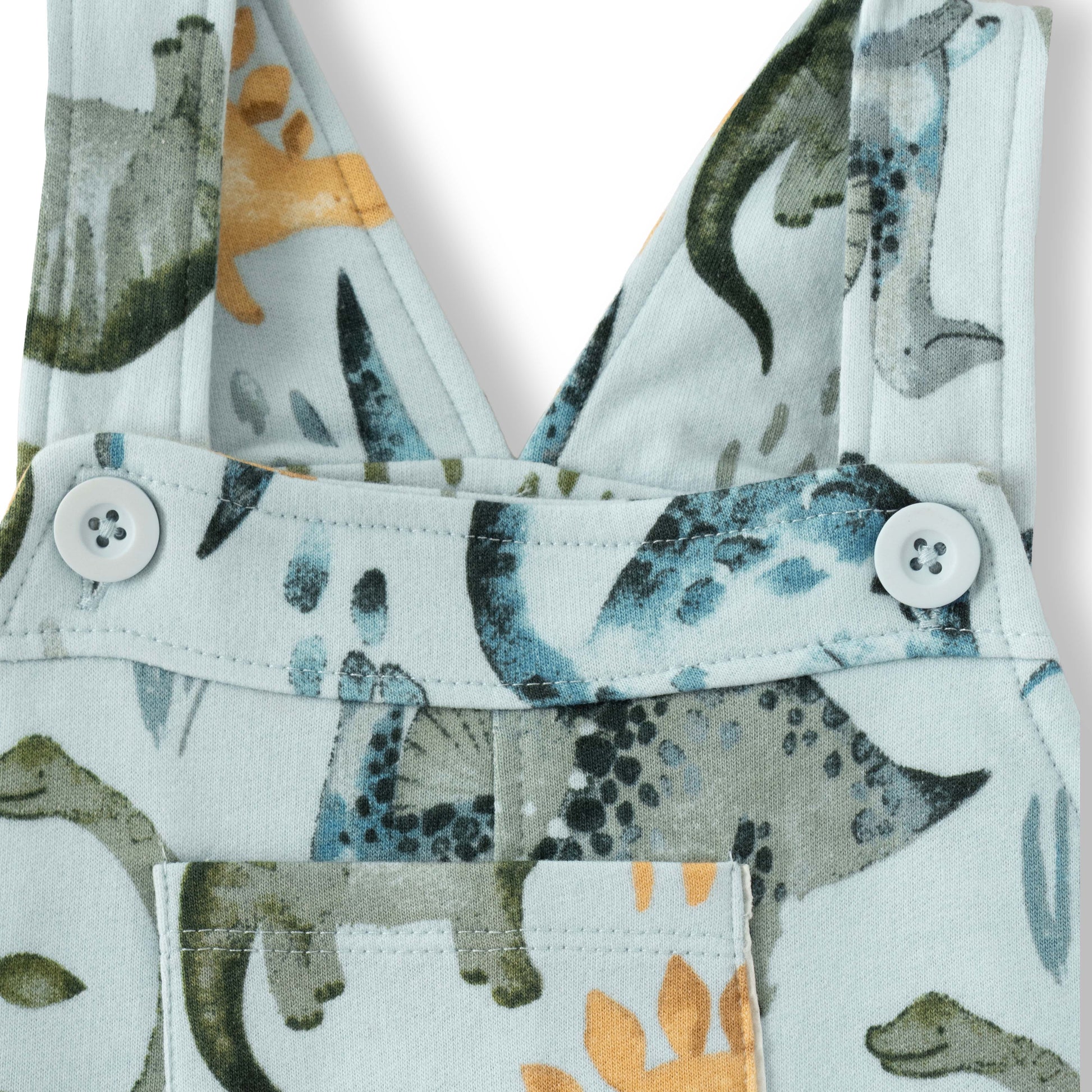 “Baby Boys Cotton Dungaree with Inner T-Shirt – Blue Dinosaur Print”