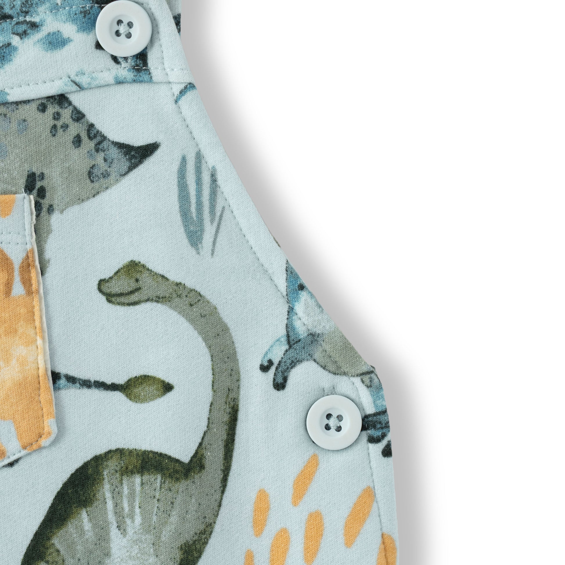 “Baby Boys Cotton Dungaree with Inner T-Shirt – Blue Dinosaur Print”