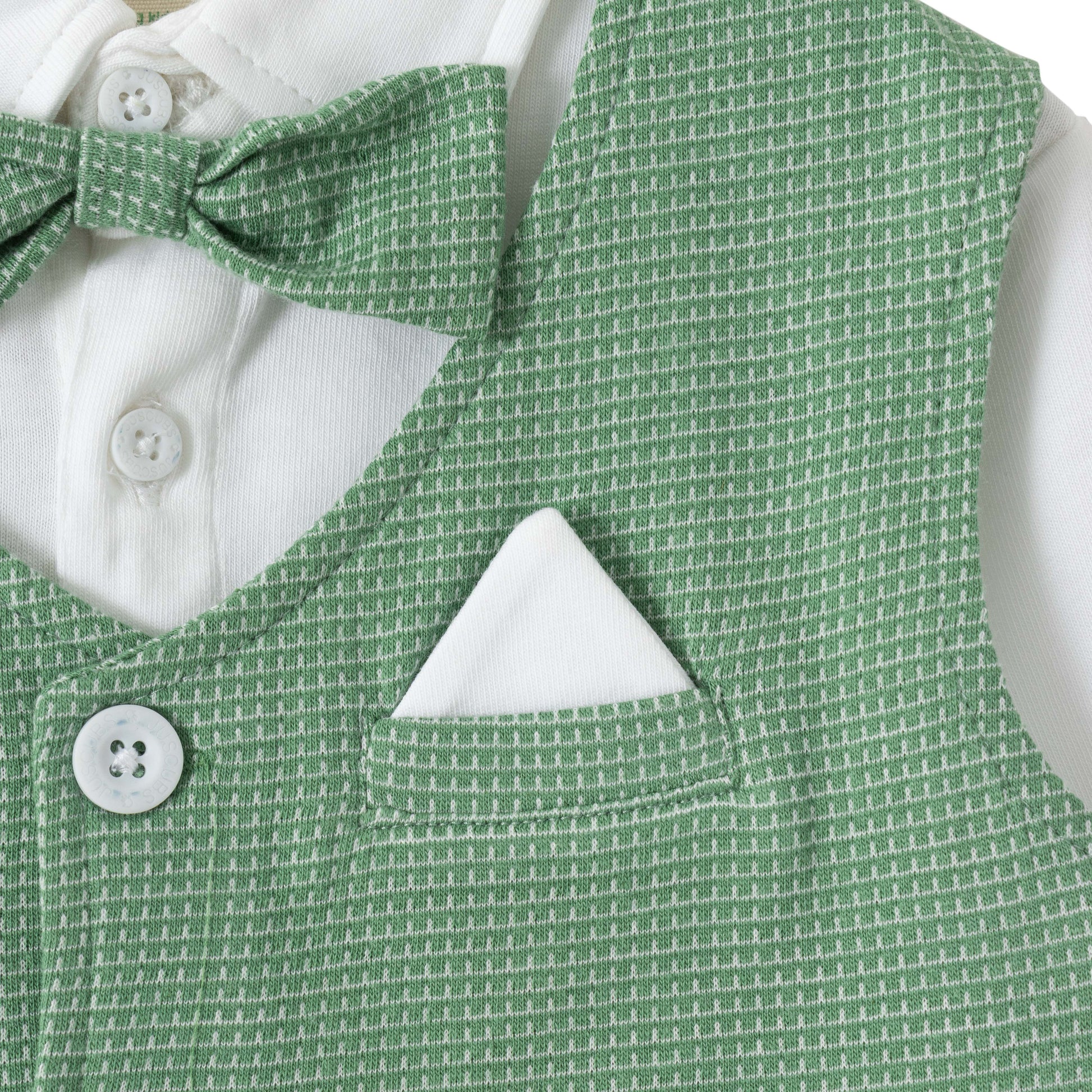 Baby Boys Green Party Wear 3-Piece Set – Shirt, Waistcoat & Bow Tie with Pants