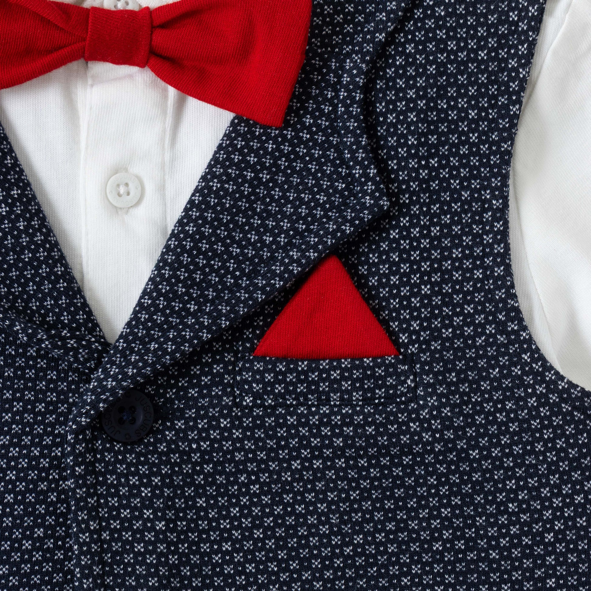 Baby Boys Navy Blue Party Wear 3-Piece Set – Shirt, Waistcoat, Bow Tie & Pants