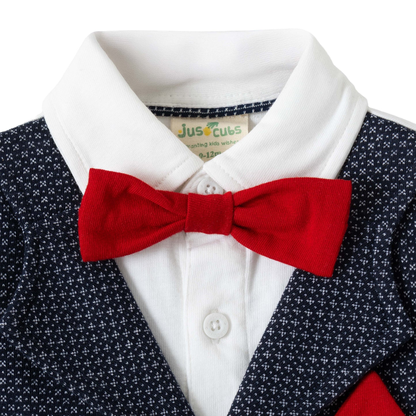 Baby Boys Navy Blue Party Wear 3-Piece Set – Shirt, Waistcoat, Bow Tie & Pants
