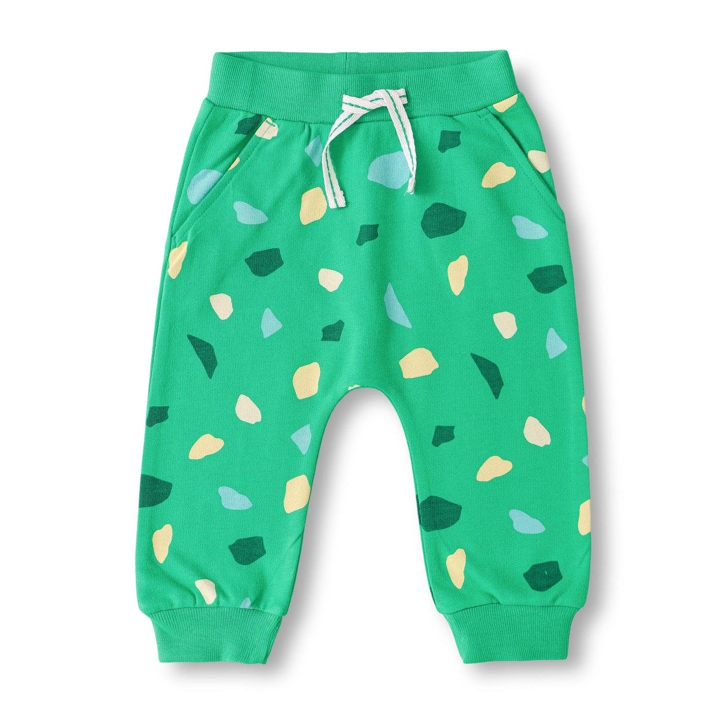 "Baby Boys Comfort Fit Joggers with Colorful Stone Print – Green"
