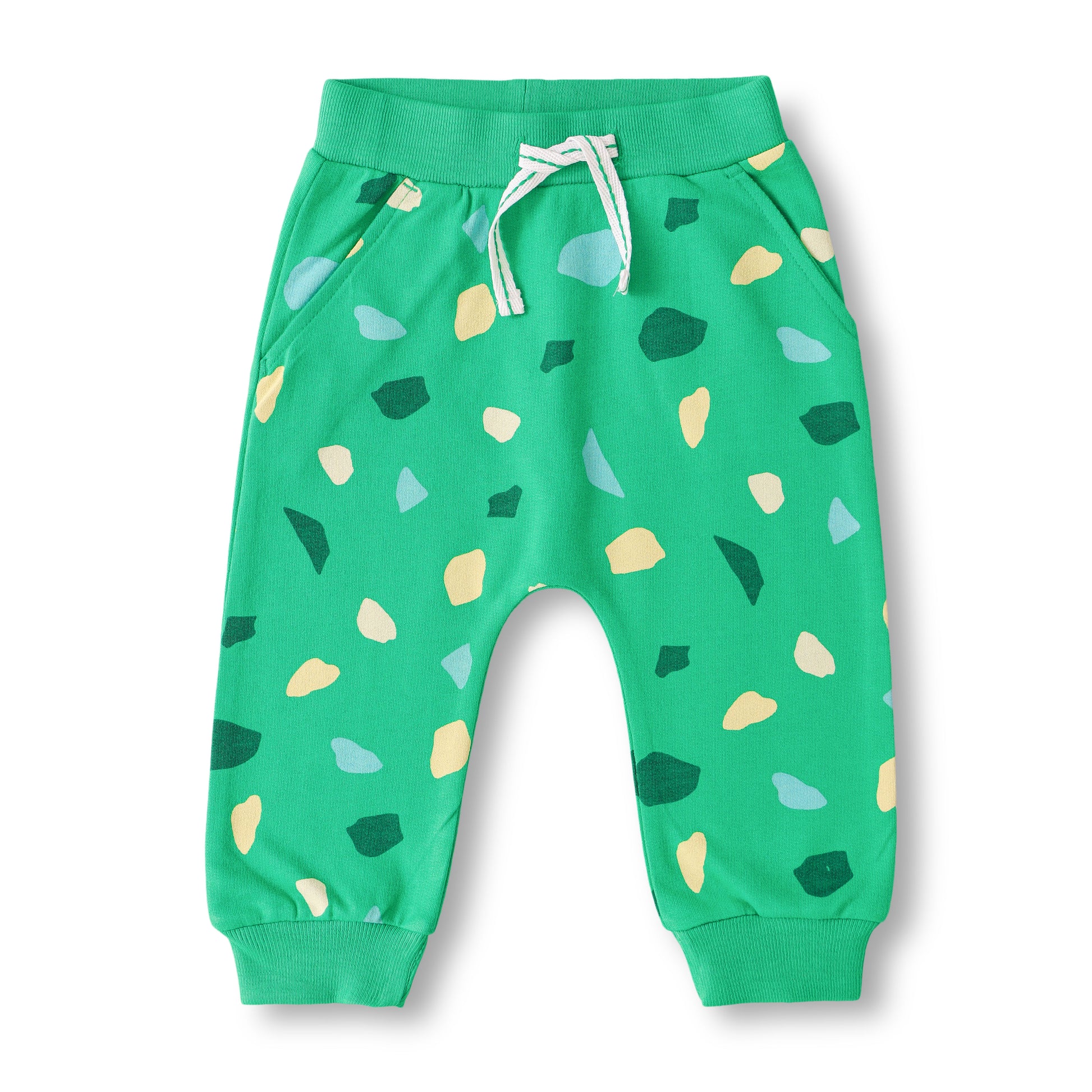 "Baby Boys Comfort Fit Joggers with Colorful Stone Print – Green"