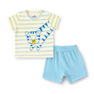 “Baby Boys Cotton Striped Tiger Print T-Shirt & Shorts Set – Blue"