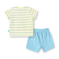 “Baby Boys Cotton Striped Tiger Print T-Shirt & Shorts Set – Blue"