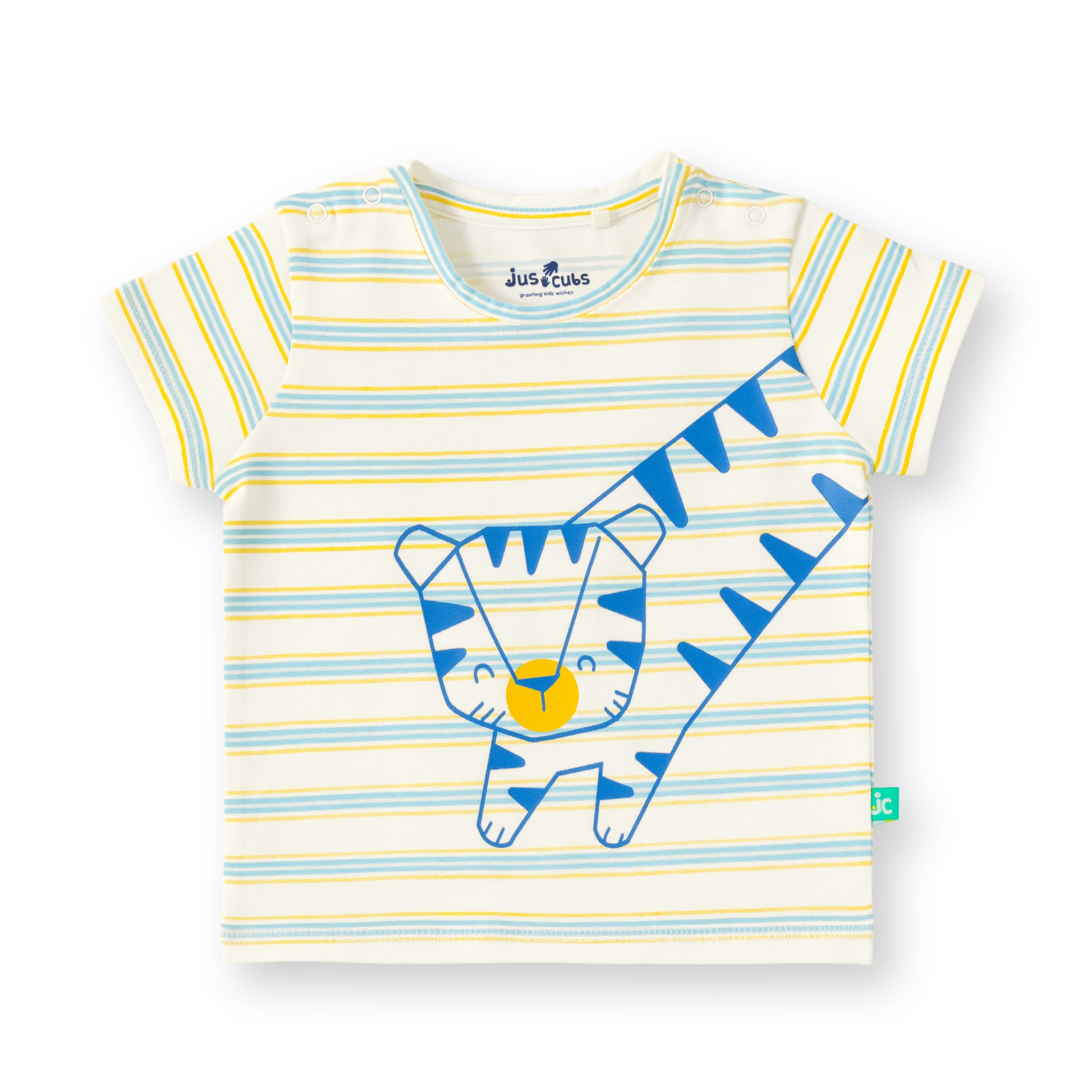 “Baby Boys Cotton Striped Tiger Print T-Shirt & Shorts Set – Blue"