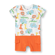 "Baby Baby Boys Cotton Safari Animal Print Romper – Orange"