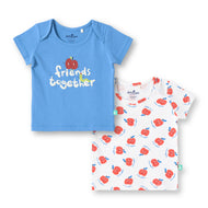 "Baby Boys 2-Pack Cotton T-Shirts – Blue Friends Together Print & White Apple Allover Print