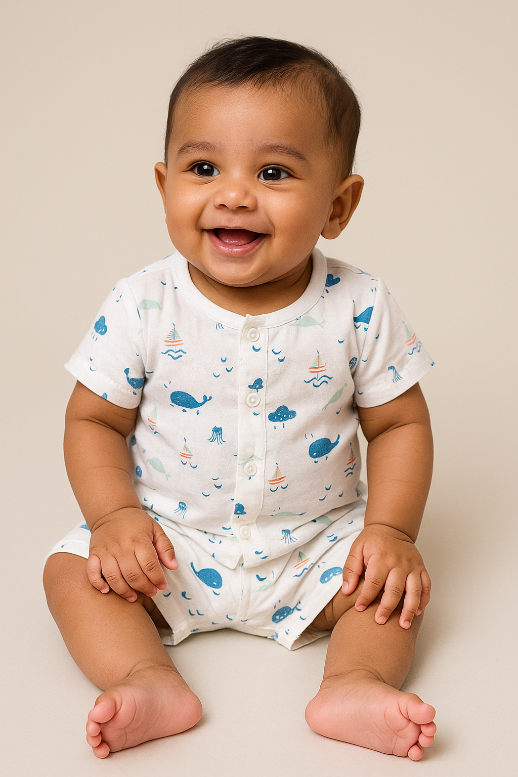 "Baby Boys White Sea Life Print Cotton T-Shirt & Shorts Set"