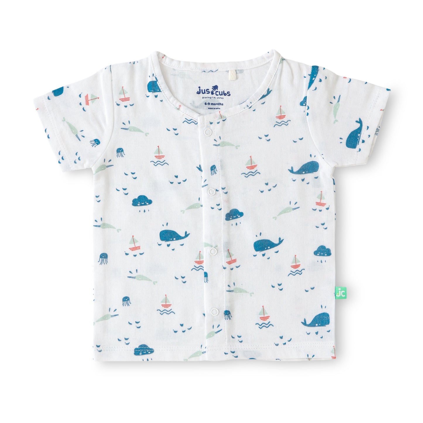 "Baby Boys White Sea Life Print Cotton T-Shirt & Shorts Set"