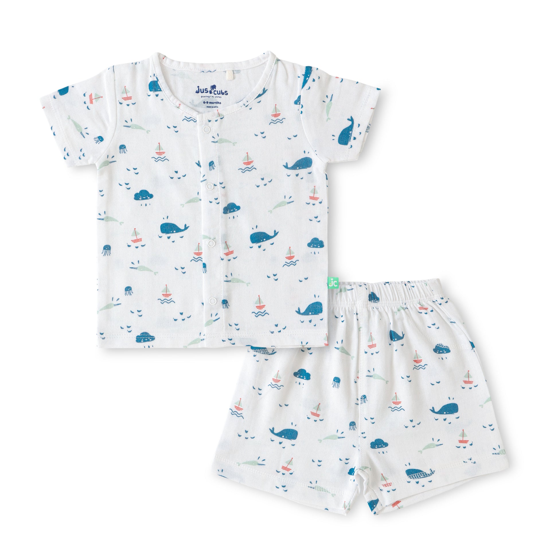 "Baby Boys White Sea Life Print Cotton T-Shirt & Shorts Set"