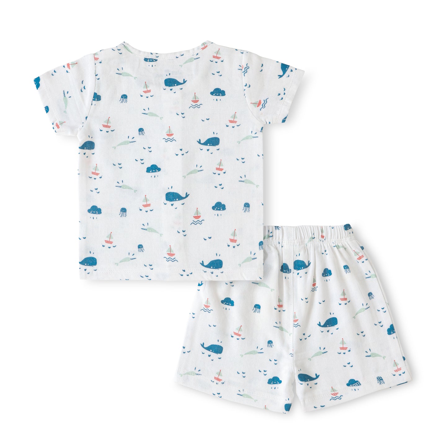 "Baby Boys White Sea Life Print Cotton T-Shirt & Shorts Set"