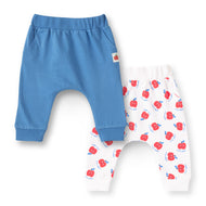 "Baby Boys 2-Pack Cotton Jogger Pants – Blue Solid & White Apple Print"