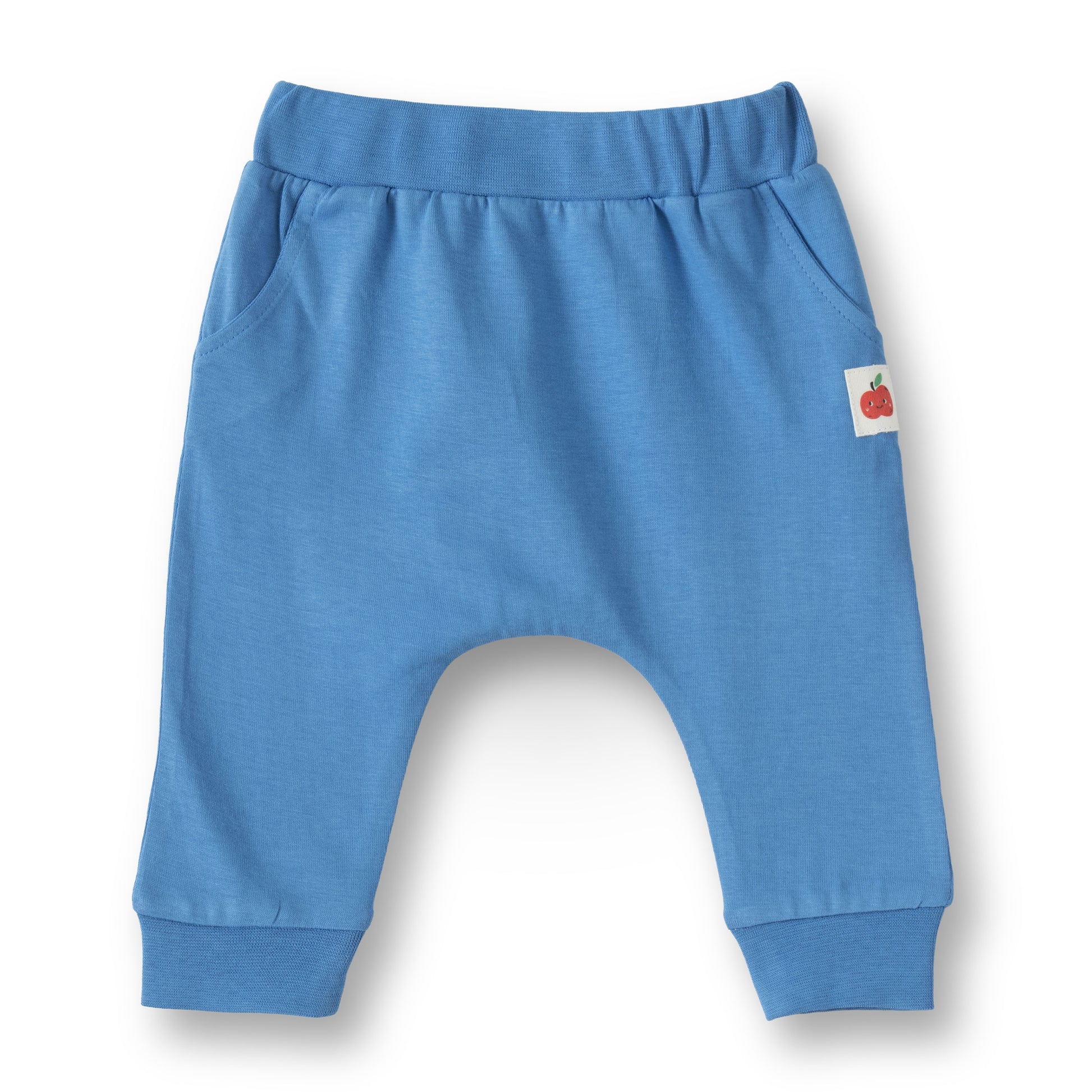 "Baby Boys 2-Pack Cotton Jogger Pants – Blue Solid & White Apple Print"
